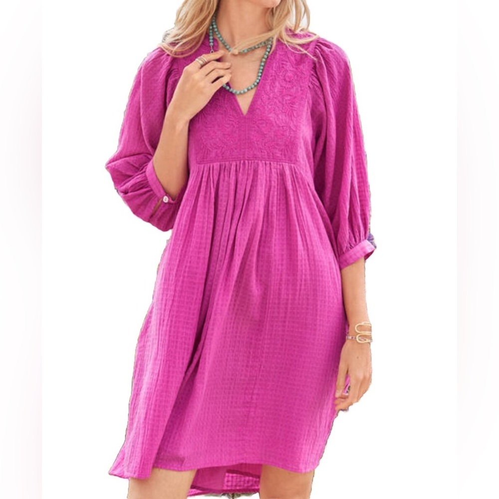 Sundance Sakura Easy Embroidered Knee Length Dress Pink XS extra small